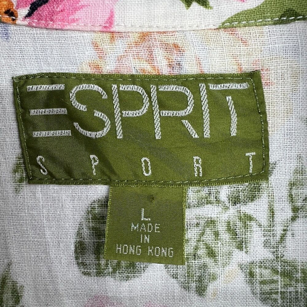 Vintage Esprit Cropped Jacket Womens Large Floral Linen Blend Boxy Pockets 80s - Picture 9 of 13